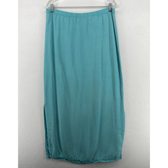 HEAVEN Skirt S 80s Twill Cotton Straight Maxi Elastic Waist Green VTG USA - Picture 1 of 14